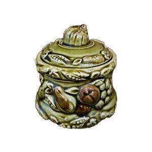 Vintage Mid Century Modern MCM Glazed Tilso Covered Sugar Bowl Japan Fruit Green